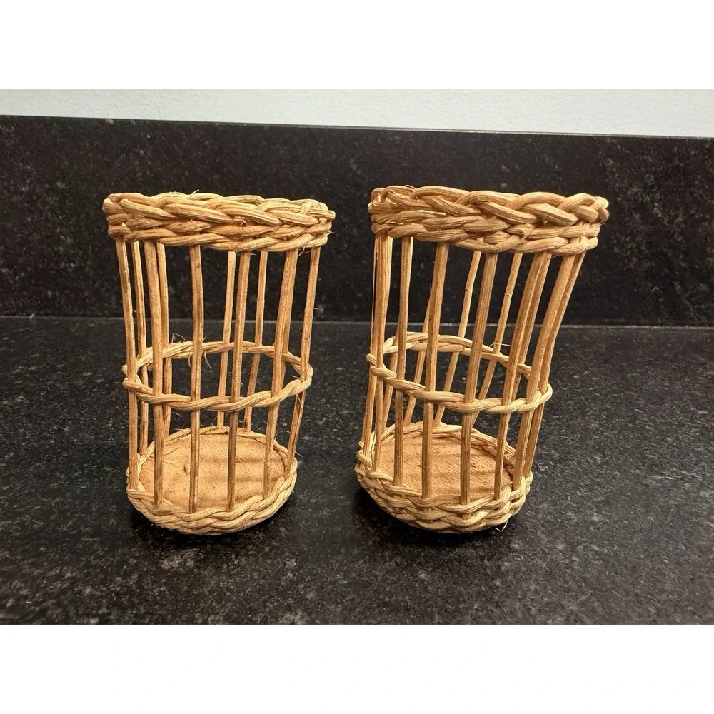 Vintage Miniature Wicker 5 Basket Lot 1.5-4